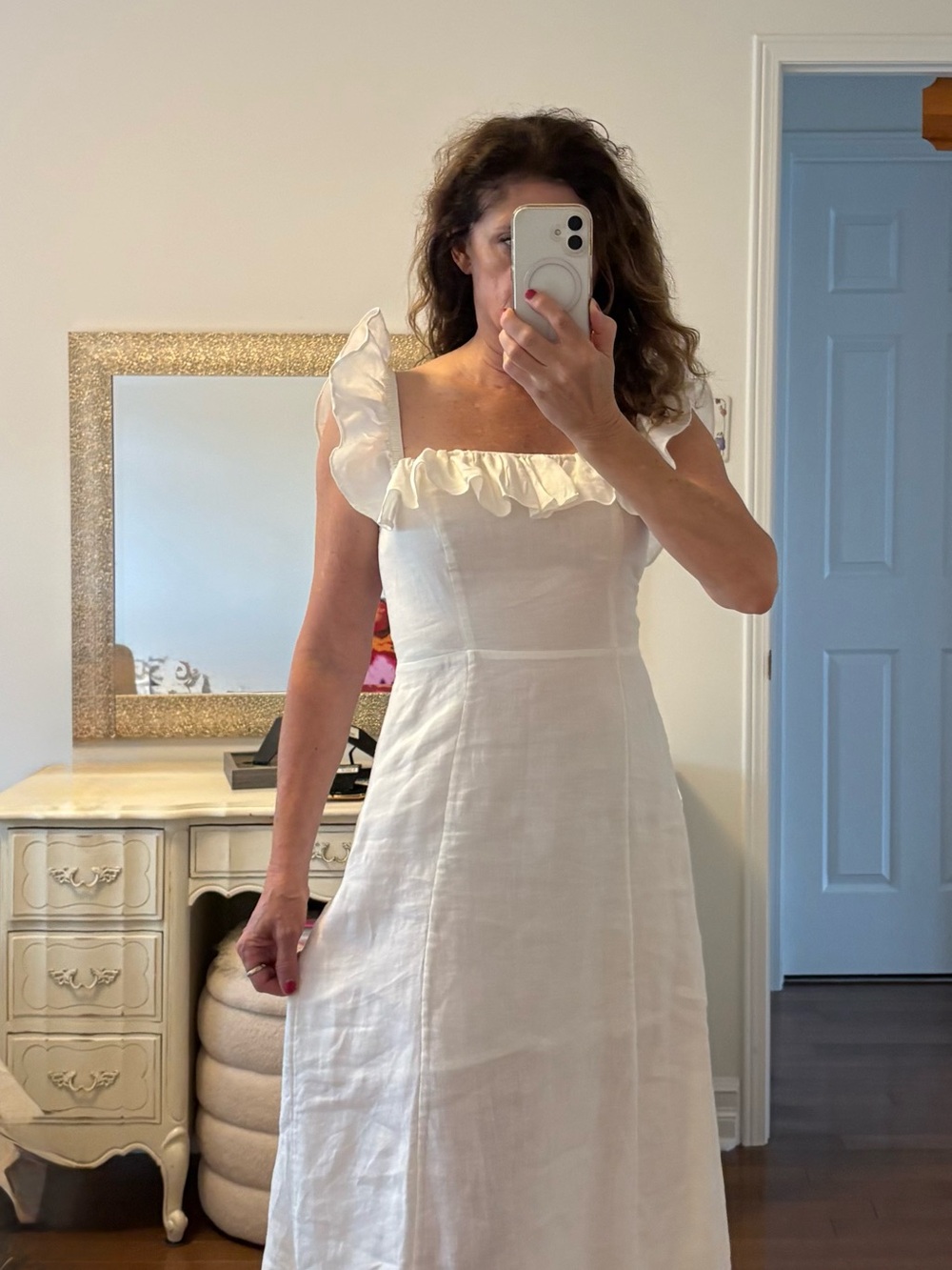 & Other Stories White Ruffle-Shoulder Linen Maxi Dress
